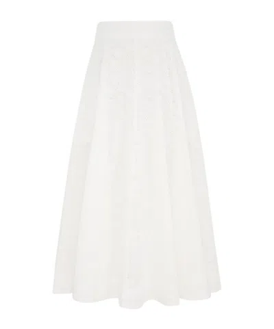 Zimmermann Crush Embroidered Mid-length Skirt In White