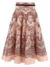 Zimmermann Printed Linen Blend Crush Skirt In Pinklaceprint
