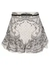 Zimmermann Womens Crush Floral-pattern Belted Frilled Linen Shorts Ivory Locket In Ivolock Ivory Locket
