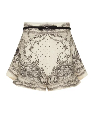Zimmermann Womens Crush Floral-pattern Belted Frilled Linen Shorts Ivory Locket In White
