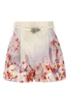 Zimmermann Crush Belted Floral-print Silk And Cotton-blend Twill Shorts