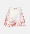 Zimmermann Crystal-embellished Floral-print Silk And Cotton-blend Twill Shorts In White