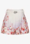 Zimmermann Crush Belted Floral-print Silk And Cotton-blend Twill Shorts In Multicolor