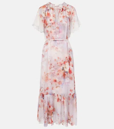 Zimmermann Crush Floral Belted Midi Dress In Multi