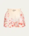 Zimmermann Crush Belted Floral-print Silk And Cotton-blend Twill Shorts In Scarlet Floral