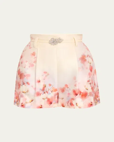 ZIMMERMANN CRUSH FLORAL BELTED SHORTS