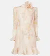 Zimmermann Crush Flower-detailed Linen-silk Mini Dress In Multicoloured