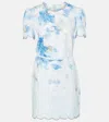 Zimmermann Crush Belted Crystal-embellished Scalloped Floral-print Linen Mini Dress In Blue