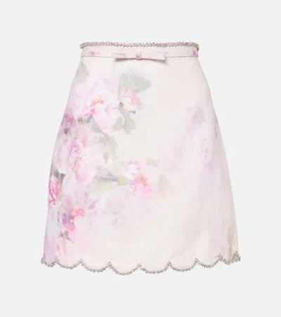 Zimmermann Crush Scalloped Mini Skirt In Pink