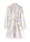 Zimmermann Floral Pattern Dress With High Neckline And Puffed Sleeves In Multi Floral