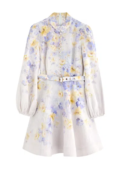 ZIMMERMANN ZIMMERMANN CRUSH FLORAL-PRINT BELTED LINEN MINI DRESS