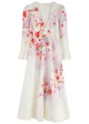 Zimmermann Flower Printed Crush Midi Dress In Linen In Multi Floral