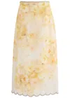 Zimmermann Crush Scalloped Midi Skirt In Yellow Floral In Multi Floral