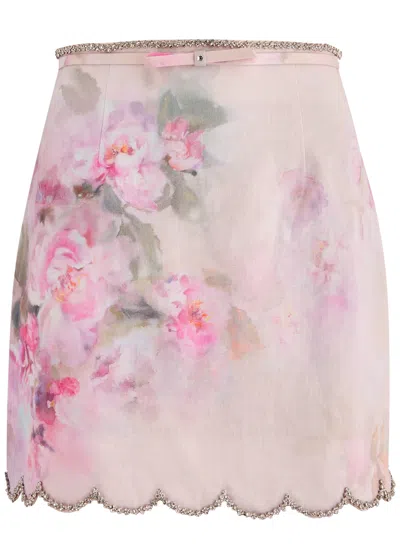 ZIMMERMANN ZIMMERMANN CRUSH FLORAL-PRINT LINEN MINI SKIRT