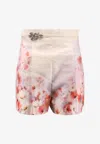 Zimmermann Crush Belted Floral-print Silk And Cotton-blend Twill Shorts In Pink