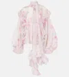 Zimmermann Crush Tie-neck Ruffled Floral-print Linen And Silk-blend Organza Blouse In Pink