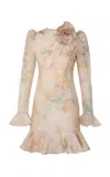 Zimmermann Crush Flower-detailed Linen-silk Mini Dress In Multi