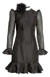 Shop Zimmermann Crush Flower Long Sleeve Linen & Silk Dress In Black
