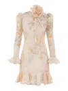 Zimmermann Crush Flower-detailed Linen-silk Mini Dress In Multicolour