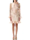 Zimmermann Crush Flower-detailed Linen-silk Mini Dress In Neutrals