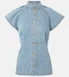 Zimmermann Crush Flutter Sleeve Denim Shirt In Blue