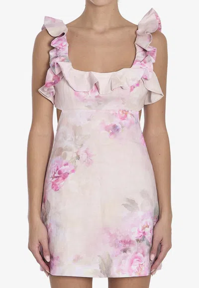 ZIMMERMANN CRUSH FRILL FLORAL MINI DRESS