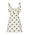 Zimmermann Print Ruffle Cutout Linen Minidress In White
