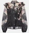 Zimmermann Crush Frill Sleeve Floral Blouse In Black