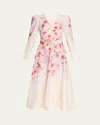 Zimmermann Flower Printed Crush Midi Dress In Linen In Scarlet Floral