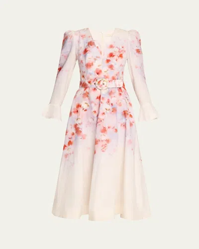 ZIMMERMANN CRUSH FRILL-SLEEVE MIDI DRESS