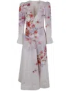 Zimmermann Flower Printed Crush Midi Dress In Linen In White