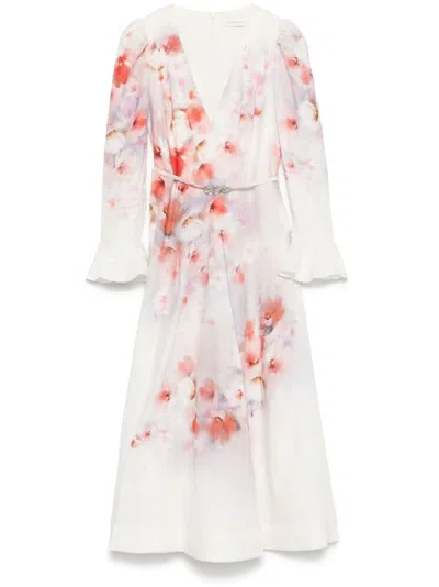 ZIMMERMANN `CRUSH` FRILL SLEEVED MIDI DRESS