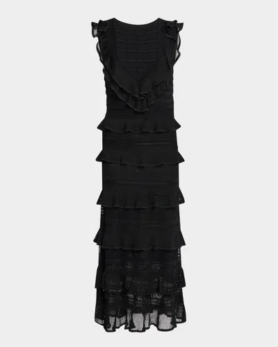 Zimmermann Crush Frilled V-neck Midi Dress In Black