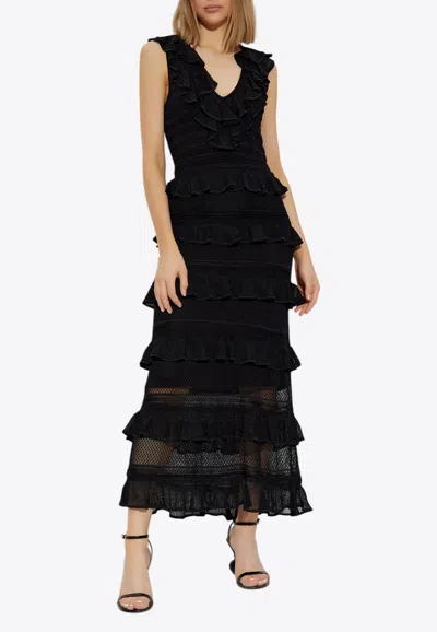 Zimmermann Crush Frilled V-neck Midi Dress In Black
