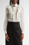 Zimmermann Crush Crystal-embellished Guipure Lace-trimmed Ruffled Linen And Silk-blend Organza Shirt In Cream