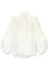 Zimmermann Crush Heart Ruffled Blouse In Ivory