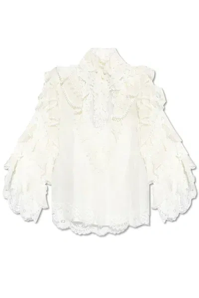 Zimmermann Crush Heart Ruffled Blouse In White