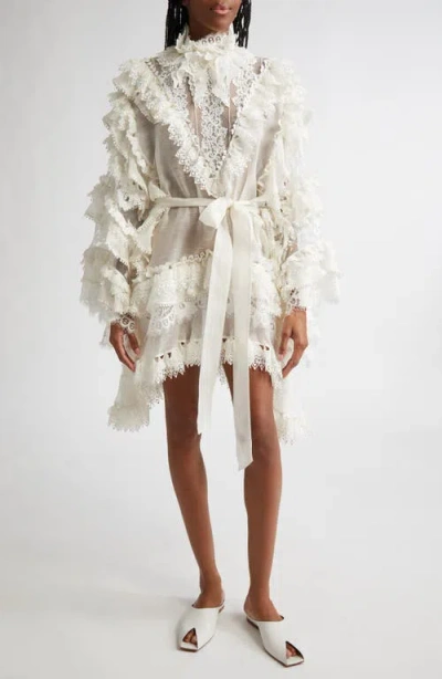 Zimmermann Crush Heart Trim Long Sleeve Minidress In Ivory
