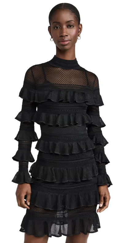 Zimmermann Crush Paneled Ruffled Ribbed-knit And Crochet Mini Dress In Black