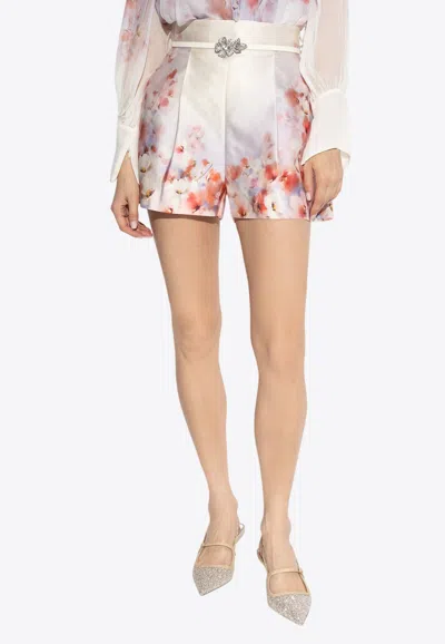 ZIMMERMANN CRUSH HIGH-WAIST FLORAL MINI SHORTS