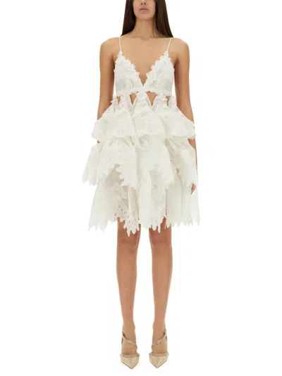 Zimmermann Crush Tiered Lace Mini Dress In Ivory