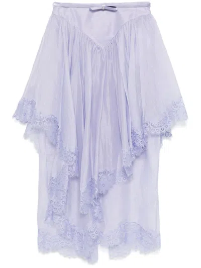 Zimmermann Crush Lace-trimmed Linen-silk Midi Skirt In Purple