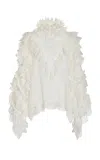 ZIMMERMANN CRUSH LACE-TRIMMED RUFFLE LINEN-SILK TOP