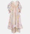 Zimmermann Crush Ruffled Off-the-shoulder Linen-silk Gown In Multicoloured