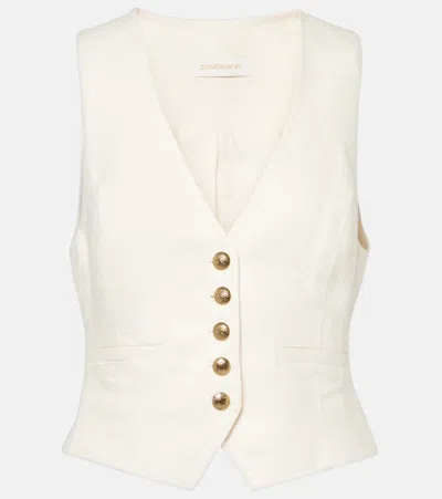 Zimmermann Crush Linen Vest In Beige