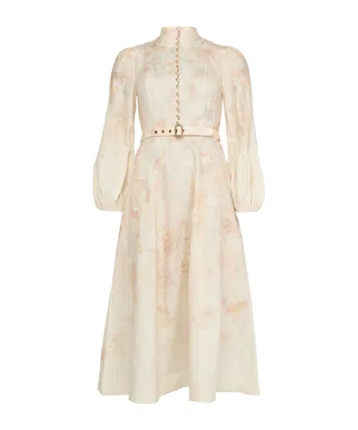 Zimmermann Crush Buttoned Midi Dress In Ciara Floral In Pink