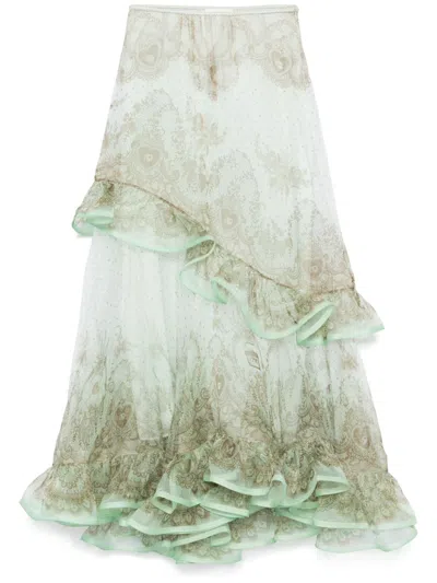Zimmermann Crush Maxi Skirt In Green