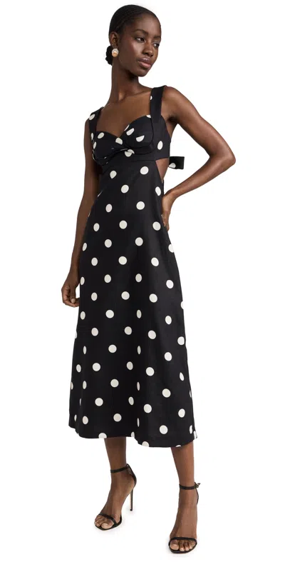 Zimmermann Crush Cutout Pleated Polka-dot Linen Midi Dress In Black