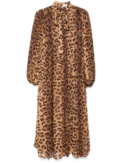 Zimmermann Crush Tie-neck Midi Dress In Leopard