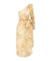 Zimmermann Crush Asymmetrical Midi Dress In Yellow Floral In Nude